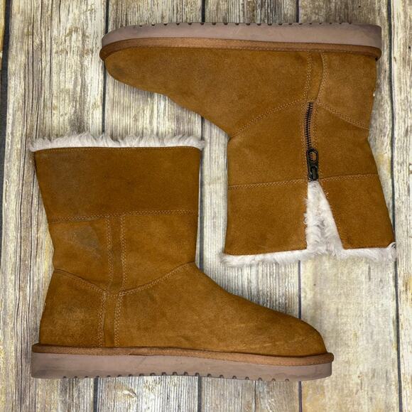 Koolaburra by UGG Aribel Short Shearling Boots Cozy Suede Neutral Chestnut Sz 10 - Picture 5 of 10